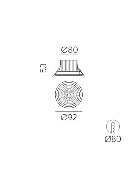 Lâmpada embutida LED COB 8W para banheiros SAFE Branco texturizado, 3000K 730lm IP65