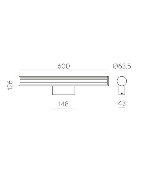 Aplique LED de baño SARA de 60cm de largo Opal/Cromo, 19W 1780lm, IP44, Kelvin 3000K-4000K con Interruptor deslizante