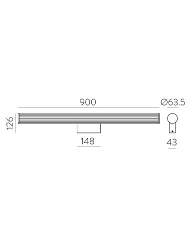 Applique salle de bain LED SARA, 90cm de long Opale/Chrome, 22W 2050lm, IP44, Kelvin 3000K-4000K avec interrupteur coulissant