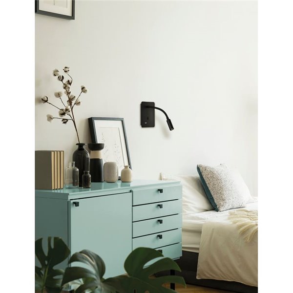 Lecteur d'applique murale LED SENDA 3W 3000K 285lm blanc texturé, orientable, avec interrupteur, avec USB et USBC