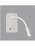 Lecteur d'applique murale LED SENDA 3W 3000K 285lm blanc texturé, orientable, avec interrupteur, avec USB et USBC