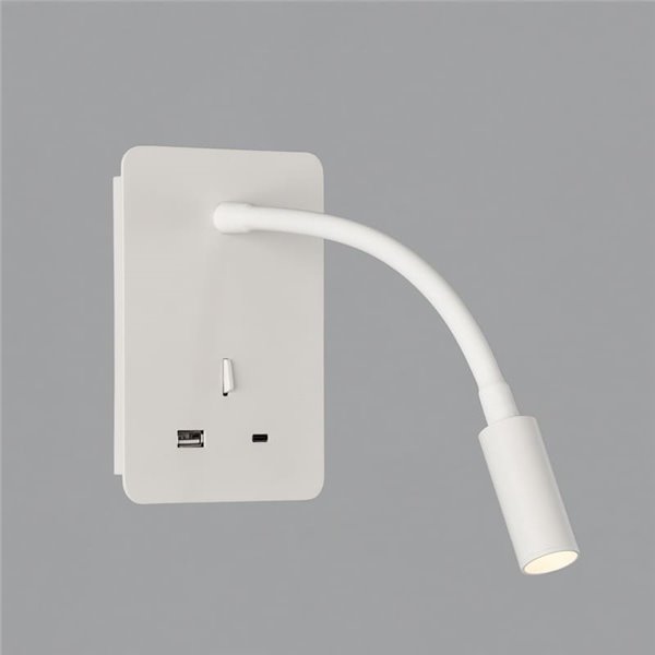 Leitor de luminária de parede LED SENDA 3W 3000K 285lm branco texturizado, ajustável, com interruptor, com USB e USBC