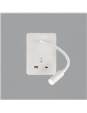 Lecteur d'applique murale LED SENDA 3W 3000K 285lm blanc texturé, orientable, avec interrupteur, avec USB et USBC