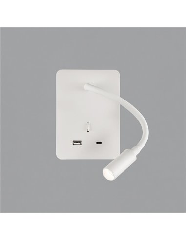 Leitor de luminária de parede LED SENDA 3W 3000K 285lm branco texturizado, ajustável, com interruptor, com USB e USBC