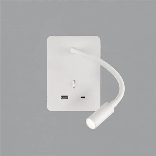 Aplique LED lector SENDA 3W 3000K 285lm blanco texturado, orientable, con interruptor, con USB y USBC