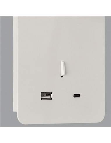 Leitor de luminária de parede LED SENDA 3W 3000K 285lm branco texturizado, ajustável, com interruptor, com USB e USBC