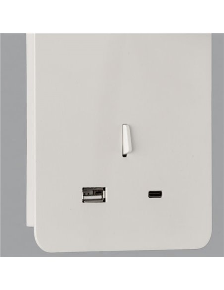 Leitor de luminária de parede LED SENDA 3W 3000K 285lm branco texturizado, ajustável, com interruptor, com USB e USBC