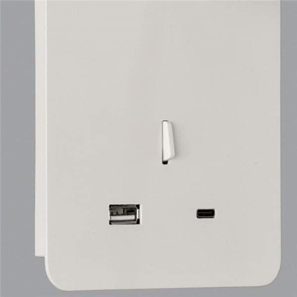 Lecteur d'applique murale LED SENDA 3W 3000K 285lm blanc texturé, orientable, avec interrupteur, avec USB et USBC