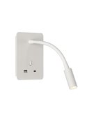 Lecteur d'applique murale LED SENDA 3W 3000K 285lm blanc texturé, orientable, avec interrupteur, avec USB et USBC