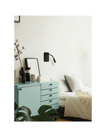 Liseuse LED SENDA 3W 3000K 285lm noir texturé, orientable, avec interrupteur, avec USB et USBC