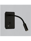 Aplique lector LED SENDA 3W 3000K 285lm negro texturado, orientable, con interruptor, con USB y USBC