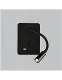 Aplique lector LED SENDA 3W 3000K 285lm negro texturado, orientable, con interruptor, con USB y USBC