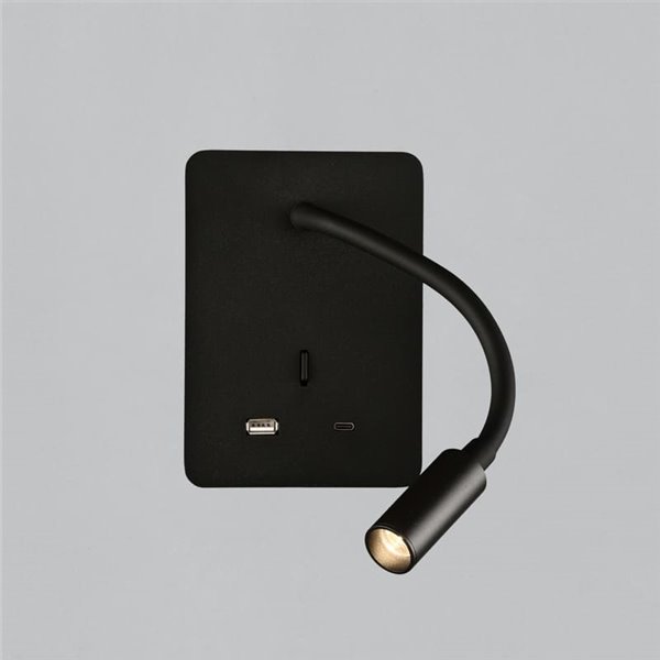 Aplique lector LED SENDA 3W 3000K 285lm negro texturado, orientable, con interruptor, con USB y USBC