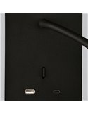 Aplique lector LED SENDA 3W 3000K 285lm negro texturado, orientable, con interruptor, con USB y USBC