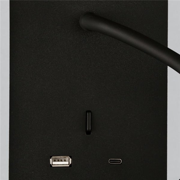 Aplique lector LED SENDA 3W 3000K 285lm negro texturado, orientable, con interruptor, con USB y USBC