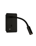 Aplique lector LED SENDA 3W 3000K 285lm negro texturado, orientable, con interruptor, con USB y USBC
