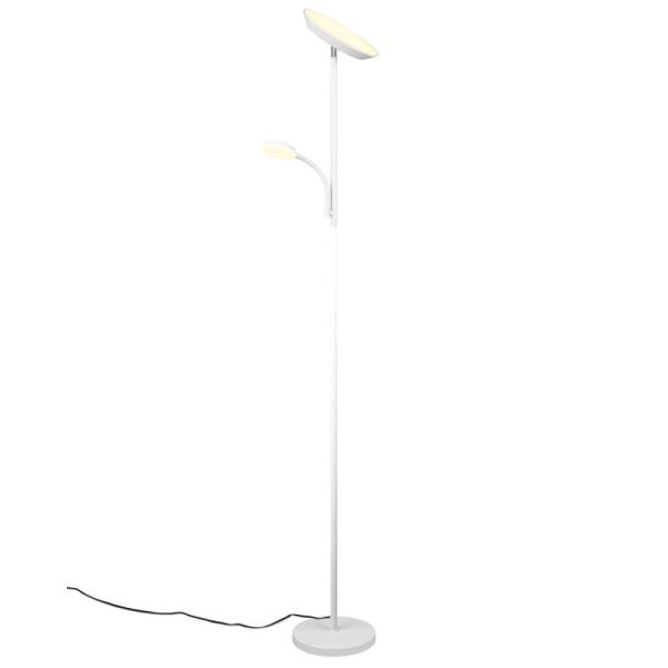 Candeeiro de pé SPECTRE LED em branco mate com controlo táctil e design moderno.