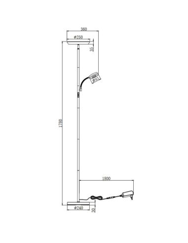 Dimensiones Lámpara de pie LED SPECTER en blanco mate con control táctil y diseño moderno.