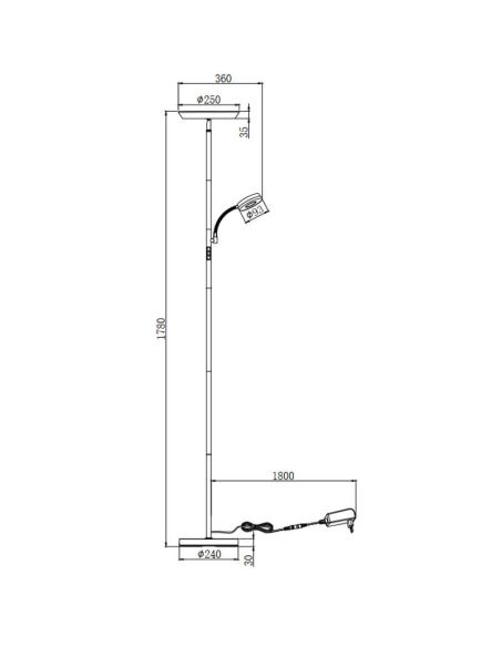 Dimensiones Lámpara de pie LED SPECTER en blanco mate con control táctil y diseño moderno.