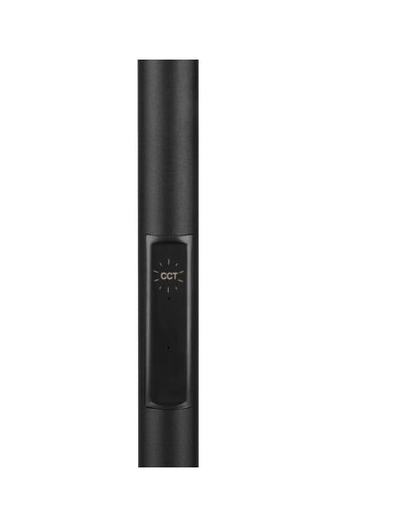 Detalla interruptor de Lámpara de pie LED SPECTER en negro, con diseño minimalista y regulador de luz