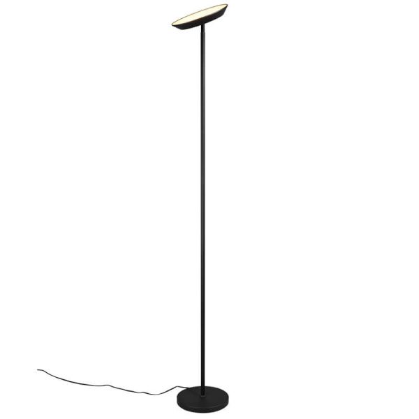 Lámpara de pie LED SPECTER en negro, con diseño minimalista y regulador de luz negra.