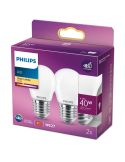 Pack Ahorro 2x Bombillas LED Philips E27 4.3W reemplazo 40W G45 -Esférica Mate- 2700K 8718699763916