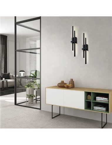 Aplique de pared LED SHADOW negro texturado, 2x6W 760lm, Kelvin 2700K-3000K con interruptor antideslizante