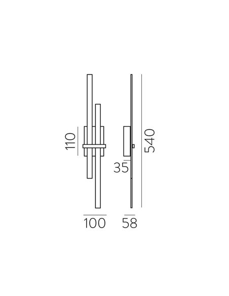 Aplique LED técnico dourado SHADOW, 2x6W 760lm, Kelvin 2700K-3000K com interruptor antiderrapante
