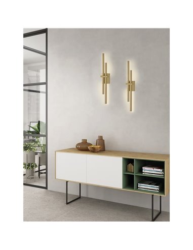 Aplique de pared LED SHADOW oro técnico, 2x6W 760lm, Kelvin 2700K-3000K con interruptor antideslizante