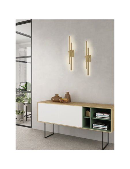 Applique murale LED technique dorée SHADOW, 2x6W 760lm, Kelvin 2700K-3000K avec interrupteur antidérapant