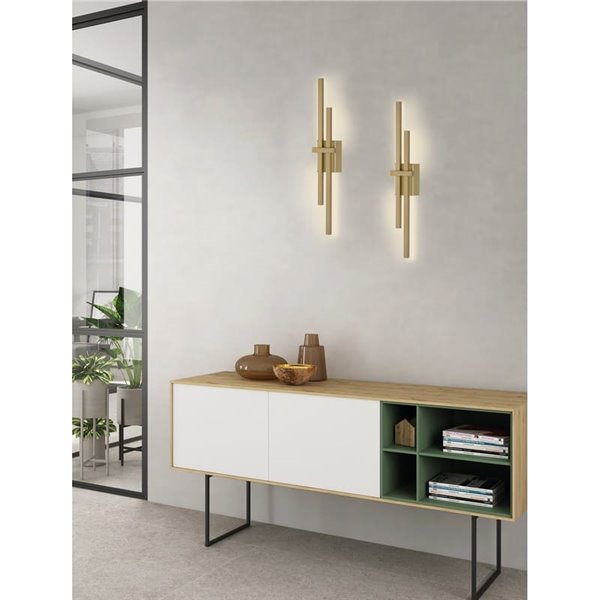 Aplique de pared LED SHADOW oro técnico, 2x6W 760lm, Kelvin 2700K-3000K con interruptor antideslizante