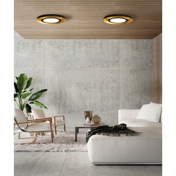 Plafonnier LED SHIITAKE Noir texturé et Or, 45W 3000K 3420lm, Avec variateur Casambi (DALI/Push) [SUR DEMANDE]