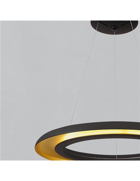 Candeeiro suspenso LED preto e dourado SHIITAKE, 50W 3000K 4150lm, com dimmer Casambi [SOB ENCOMENDA]