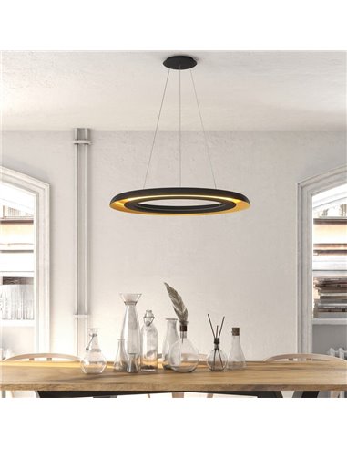 Lámpara de Techo LED Colgante SHIITAKE negro y oro, 50W 3000K 4150lm, Con Regulador Casambi [BAJO PEDIDO]