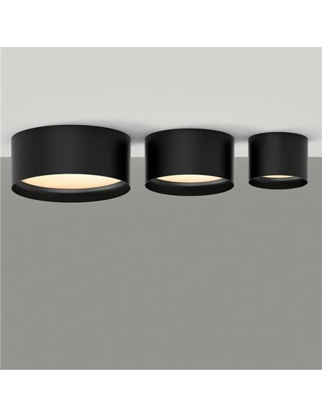 Plafonnier LED TECH Ø10cm Noir Texturé, 9W 3000K 1280lm, Diffuseur Microprismatique IP44