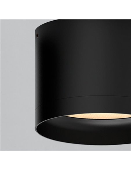 Plafonnier LED TECH Ø10cm Noir Texturé, 9W 3000K 1280lm, Diffuseur Microprismatique IP44