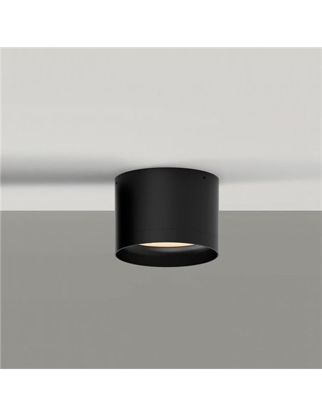 Plafón LED de techo TECH Ø10cm Negro Texturado, 9W 3000K 1280lm, Difusor Microprismatico IP44