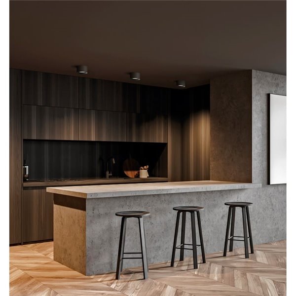 Plafonnier LED TECH Noir Texturé, 18W 3000K 2200lm, Ø 15cm, Style Moderne, Diffuseur Microprismatique IP44