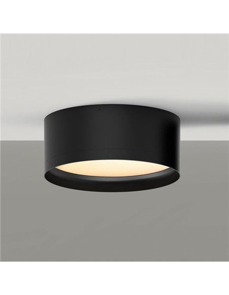 Plafonnier LED TECH Noir Texturé, 25W 3000K 3000lm, Ø 20cm, Style Moderne, Diffuseur Microprismatique IP44