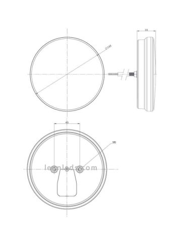 Dimensões Piloto LED Redondo com Nevoeiro e Reverso FT-214 Fristom | LeonLeds Iluminação
