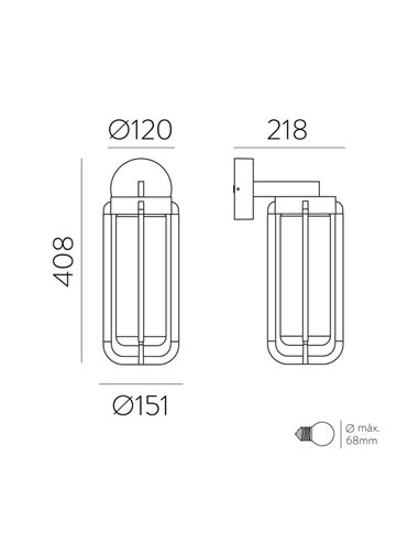 Aplique de pared para exterior Antracita Texturado VEGA, E27 15W (No incl.), IP65