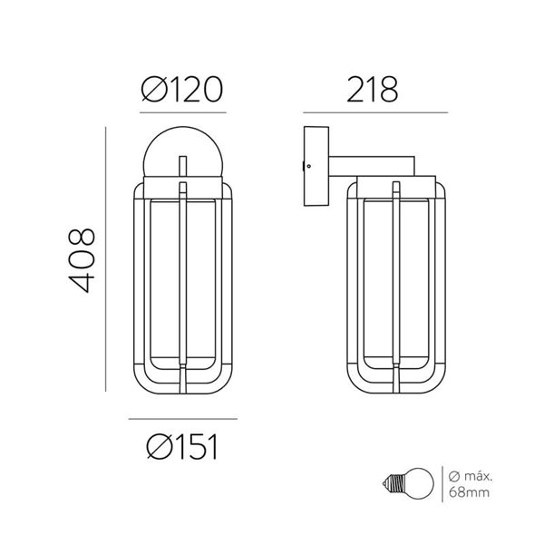 Aplique de pared para exterior Antracita Texturado VEGA, E27 15W (No incl.), IP65