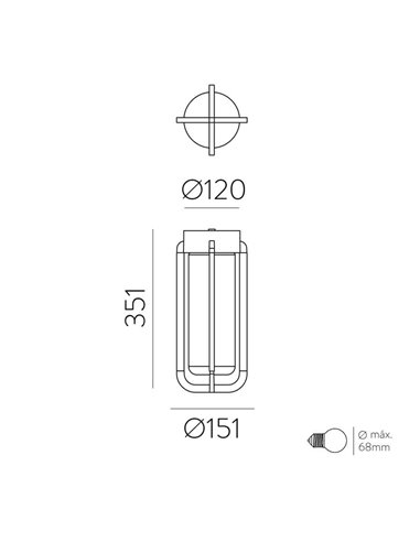 Plafonnier extérieur VEGA Anthracite Texturé, E27 15W, IP65
