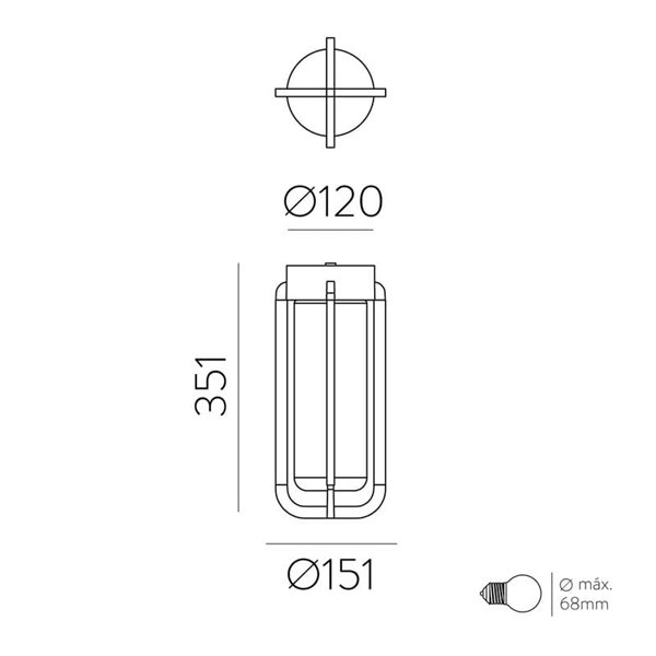 Plafon exterior VEGA Antracite Texturizado, E27 15W, IP65