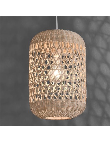 VIVIAN Suspension en Rotin Naturel avec Kit Blanc Texturé, LED E27 15W (non incl.)
