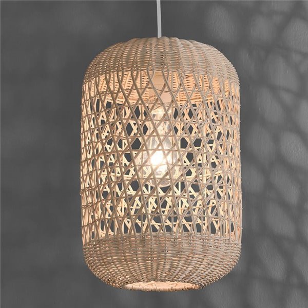 VIVIAN Suspension en Rotin Naturel avec Kit Blanc Texturé, LED E27 15W (non incl.)