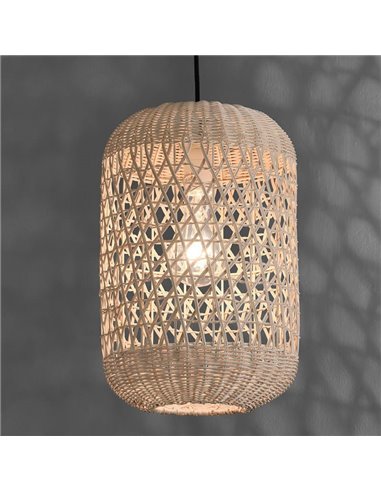VIVIAN Suspension en Rotin Naturel avec Kit Noir Texturé, LED E27 15W (non incl.)