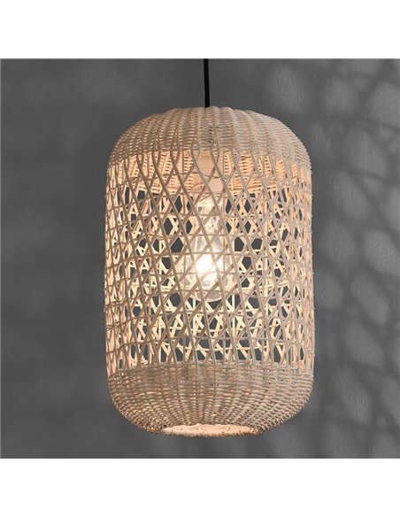 VIVIAN Suspension en Rotin Naturel avec Kit Noir Texturé, LED E27 15W (non incl.)