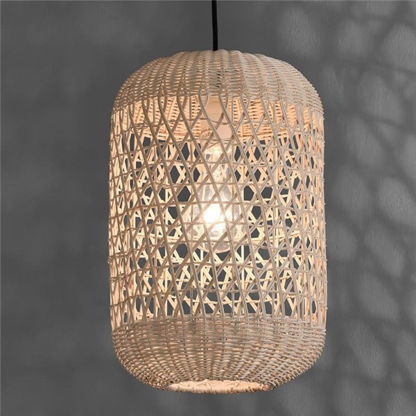 VIVIAN Suspension en Rotin Naturel avec Kit Noir Texturé, LED E27 15W (non incl.)