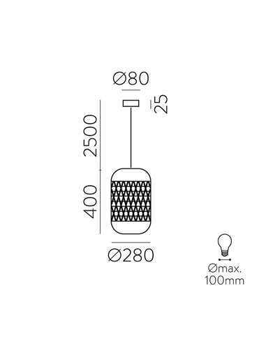 VIVIAN Suspension en Rotin Naturel avec Kit Noir Texturé, LED E27 15W (non incl.)
